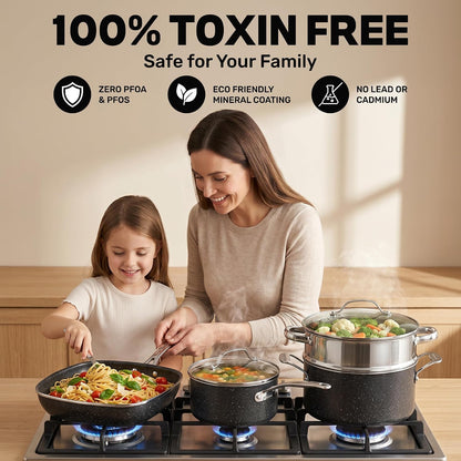 20 Pc Complete Pots and Pans Set Non Stick Cookware Set with Saute Pan, Bakeware, Steamer, Cooking Utensils, Made without PFOA PFOS, Oven and Dishwasher Safe6
