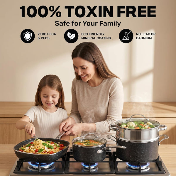 20 Pc Complete Pots and Pans Set Non Stick Cookware Set with Saute Pan, Bakeware, Steamer, Cooking Utensils, Made without PFOA PFOS, Oven and Dishwasher Safe6