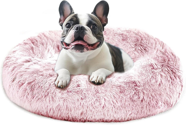 JOLLYVOGUE Small Dog Bed, Calming Dog Beds for Small Dogs & Indoor Cats - 20 Inches Donut Washable Cat Bed for Kittens & Puppies, round Fluffy Plush Faux Fur Pet Beds(Smoke Grey)20