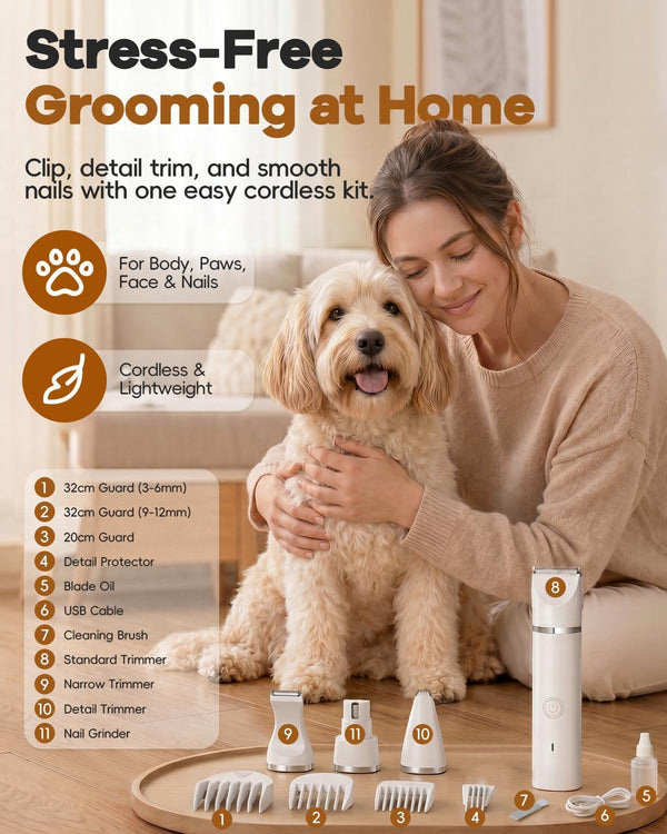 Veeconn Dog Clippers Grooming Kit Hair Clipper-Low Noise Paw Trimmer- Rechargeable - Cordless Quiet Nail Grinder Shaver for Cats and Other Pets7