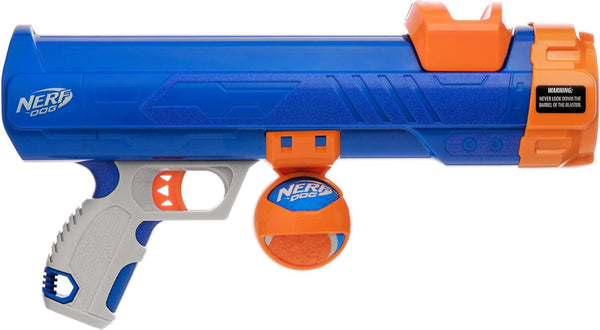 Nerf Dog Tennis Ball Blaster Dog Toy Blue/Orange, 16 Inch Compact Blaster with 1 Ball1