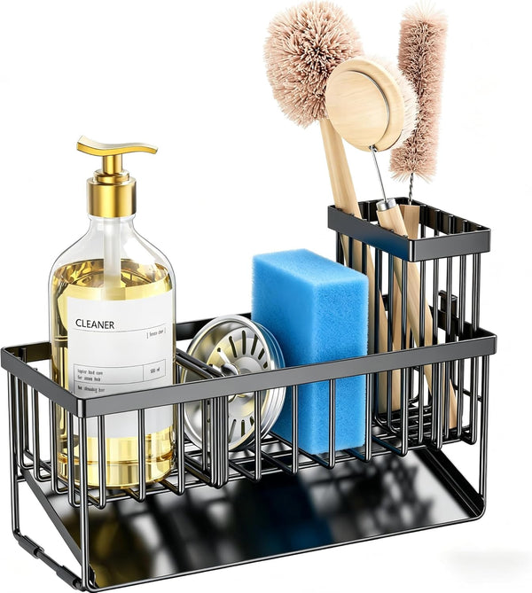 Sink Caddy Sponge Holder for Kitchen with Brush Holder and Stainless Steel Self Drain Tray, Rustproof Kitchen Sink Organizer for Sponge, Soap Dispenser Storage Accessories8