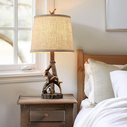 23'' Rustic Farmhouse Table Lamps Set of 2 Deer Antler Lamps for Bedroom Nightstand Lamp Western Cabin Side Lamp for Living Room End Table Study Room Desk,Brown4