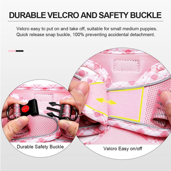 Mercano Soft Mesh Dog Harness and Leash Set, Step-In Reflective Breathable Lightweight Vest Harnesses with Safety Buckle for Small Dogs, Cats (Pink, S)8