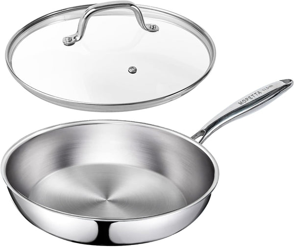 11.5 Inch Tri-Ply Stainless Steel Frying Pan with Lid,No Coatings PFOA&PTFE Free Skillets,Chef'S Pans,Dishwasher and Oven Safe Cookware, Compatible with All Cooktops1