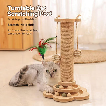 Cat Scratching Post, Cat Scratchers for Indoor Cats Natural Sisal Scratcher with 2-Level Trackball & 2 Hanging Balls, Sturdy Cat Scratching Post 4-In-1 Interactive Kitten Toy for Indoor Cats4