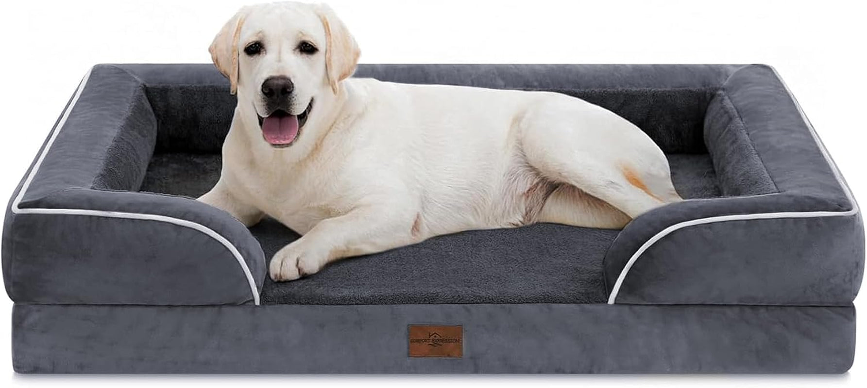comfort-expression-orthopedic-dog-bed-for-extra-large-dogs-with-bolster-waterproof-dog-couch-bed-with-washable-cover-non-slip-bottom-supportive-egg-crate-foam-xl-pet-bed-42x30-inch