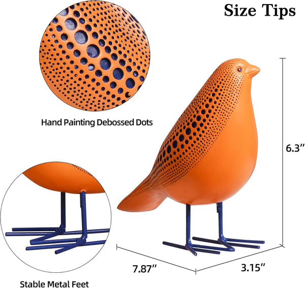 Bird Figurine, Modern Sculpture and Statues for Home Decor, Animal Statues for Bookshelf, Table, Entryway, Fireplace, Resin Decorative Sculpture with Chic Polka Dots Art Design (Orange)6