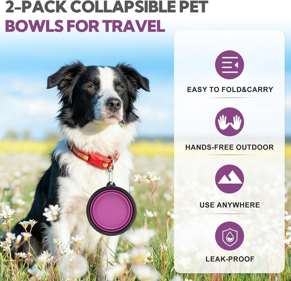 Collapsible Dog Bowl Large 34Oz, Travel Dog Water Bowl Portable | 2 Pack, 2 Carabiner Clips, Silicone Travel Dog Bowl Foldable, Feeding Watering Dish Bowl, for Parking, Walking, Camping8