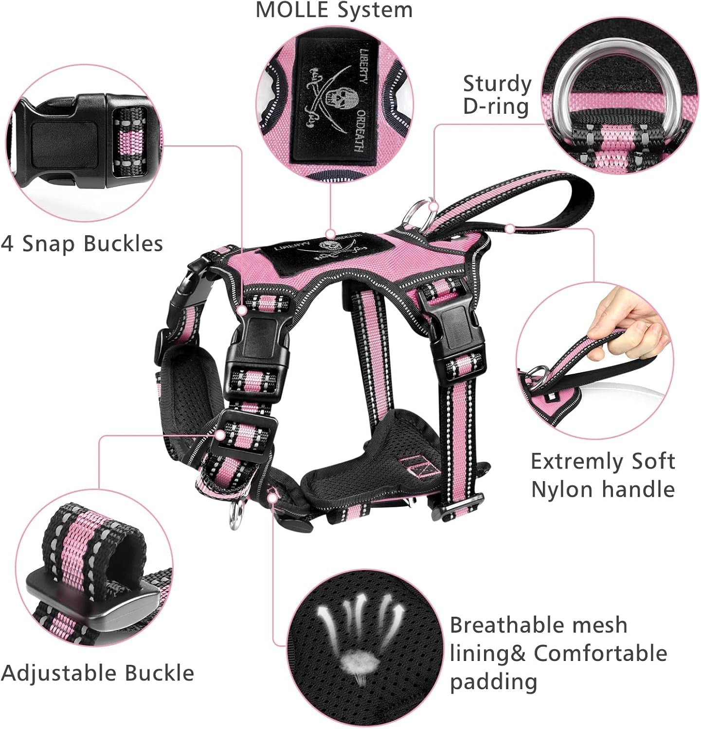 winsee-pet-harness-collar-and-leash-set-all-in-one-reflective-dog-harness-no-pull-with-adjustable-buckles-for-puppies-small-medium-large-and-extra-large-dogs-large-pink