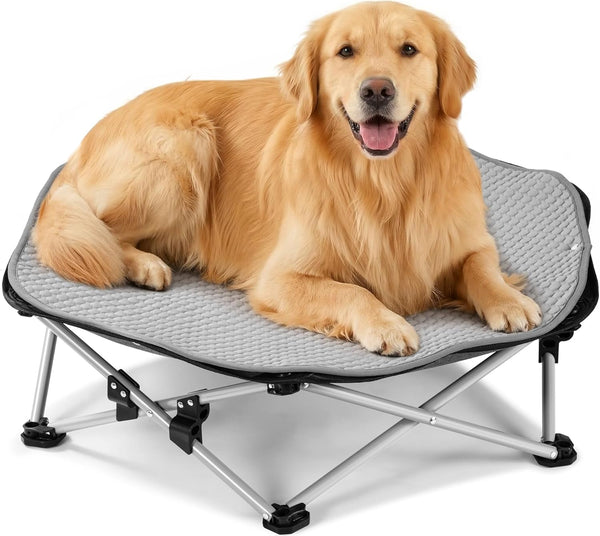 Pecute Raised Dog Bed with Cooling Mat, Elevated Pet Cot for Small Dogs, M | Breathable Textilene Mesh, Outdoor Camping & Beach, Steel Frame,130 Lbs Heavy Duty Support, Tool-Free 3-Second Quick Assembly11