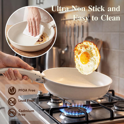 18PCS Pots and Pans Set Non Stick Kitchen Cookware Sets Pot and Pan | Non Toxic,Healthy RV Cookware, Dishwasher ＆Oven Safe,All Stoves Are Compatible White6