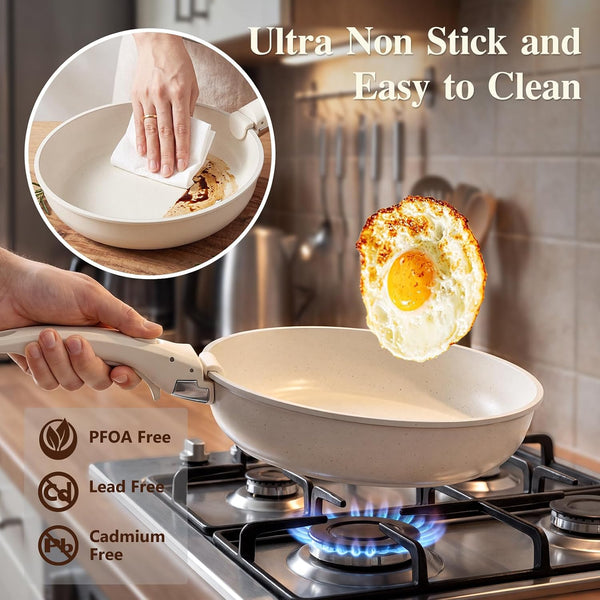 18PCS Pots and Pans Set Non Stick Kitchen Cookware Sets Pot and Pan | Non Toxic,Healthy RV Cookware, Dishwasher ＆Oven Safe,All Stoves Are Compatible White6