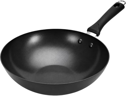 12.5" Carbon Steel Wok – Non-Stick, Pfas-Free Coating, Non-Toxic, Induction-Safe Flat Bottom Stir Fry Pan with Ergonomic Handle1