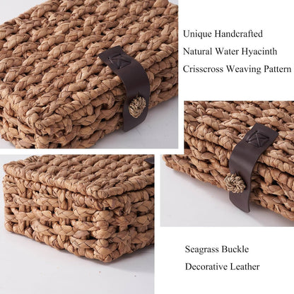 Decorative Box with Lid, Wicker Storage Basket, Water Hyacinth Woven Decorative Box for Shelf, Coffee Table, Console Table, Home Decor (Small)5