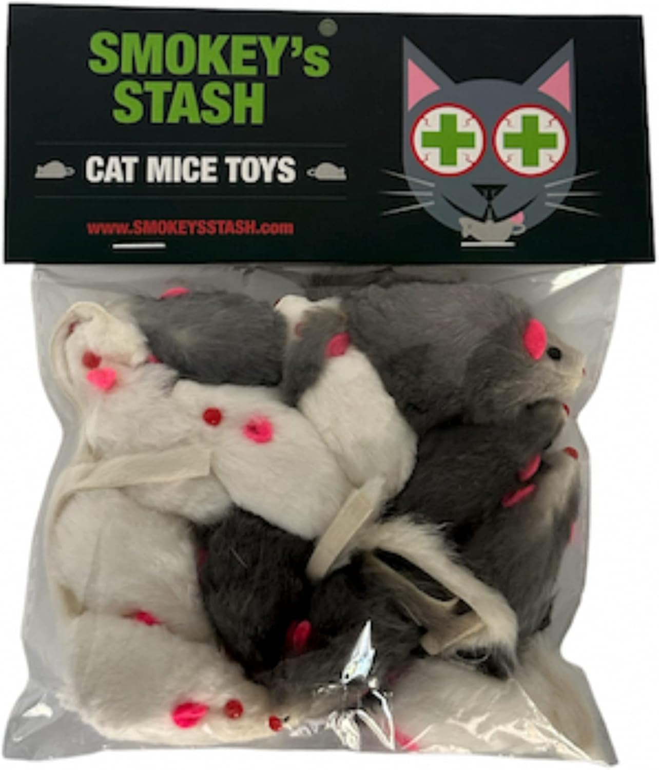 smokeys-stash-rabbit-fur-mouse-cat-toy-12-per-pack-white-and-gray-fuzzy-toys-for-cats-with-rattle-realistic-fake-mice-12