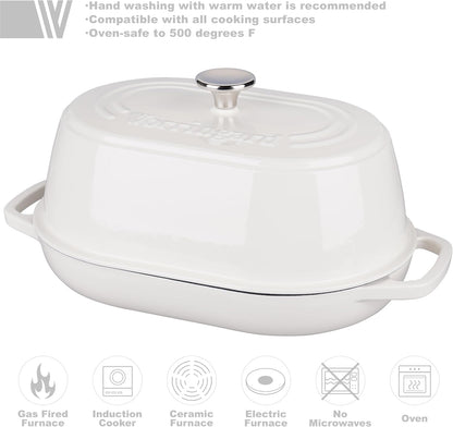 Enameled Cast Iron Dutch Oven Pot with Dome Lid, Oval Bread Oven for Homemade Sourdough Bread Baking, Oven Safe up to 500°F, 6 Quart, White3