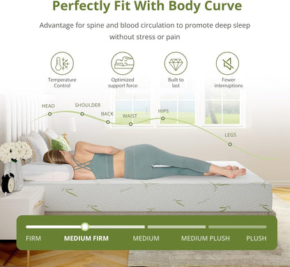 EGOHOME 8 Inch Twin Mattress Medium Firm, Green Tea Memory Foam Mattress | Cooling Green Tea Gel, Washable Removable Cover, Pressure Relief, Bed in a Box, Fiberglass Free, Certipur-Us Certified4