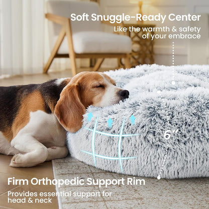 JOLLYVOGUE Small Dog Bed, Calming Dog Beds for Small Dogs & Indoor Cats - 20 Inches Donut Washable Cat Bed for Kittens & Puppies, round Fluffy Plush Faux Fur Pet Beds(Smoke Grey)3