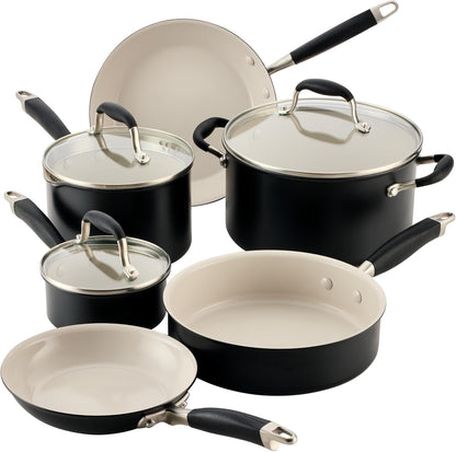 Advanced Ceramic Nonstick Pots and Pans, Induction Suitable, Dishwasher Safe, 9 Piece Cookware Set - Black with Cream Ceramic Interior1