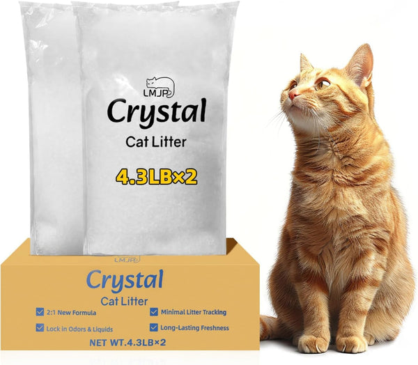 LMJP Crystal Cat Litter with Powerful Odor Control, Non-Clumping, Lasts up to 4 Months, 17.2Lb, Rapid Water Absorption, Unscented & Low Tracking Lightweight Blue & White Silica, 4 Pack of 4.3Lb9
