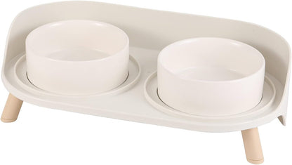 Elevated Ceramic Dog Bowl Set - Double Dog Feeding Bowls with Stand Splash Proof - Raised Dishes for Food and Water - Ideal for Small to Medium Dogs - 2 X 720 Ml - 11.3 Oz - White10