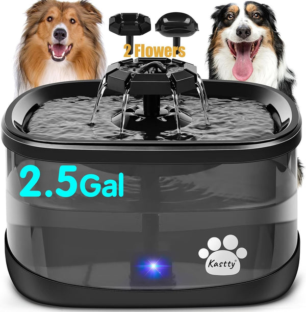 Kastty 2.5Gal/9.5L Dog Water Fountain Extra Large Pet Water Fountain 3 Flow Modes Cat Water Fountain Larger Filter Filtration& Smart LED Pump& Safe Touch, Bpa-Free, Quiet for Large Dogs Pets FS6810