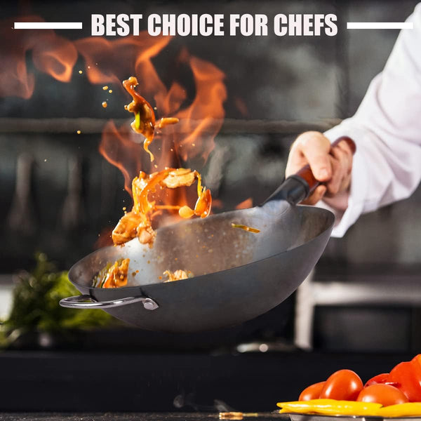 13.4" Carbon Steel Wok Traditional Hand Hammered round Bottom Wok | Chinese Woks Pan with 8 Pcs Cookware Accessories for Gas Stovetops, Open Fire, BBQ, Camping7