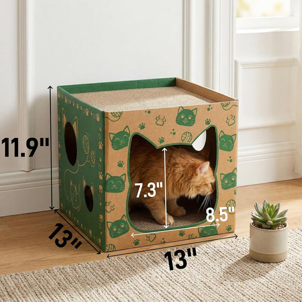 Pumtus 2 Pack Cardboard Cat Houses, Cat Play House with 2 PCS Scratching Pad, Corrugated Kitten Hideaway Cave, Cute Cats Condos Box, Cat Scratching Toy, Scratcher Bed for Indoor Cats, Kittens, Bunny2