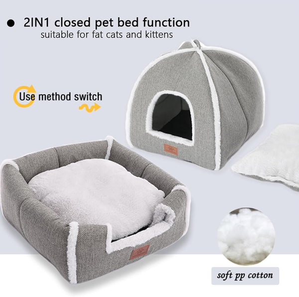 Cat Beds for Indoor Cats-Cat Bed Cave House Tent for Kittens and Small Pets with Washable Cushioned,Soft and Warm Indoor House, Grey, 15 Inches3