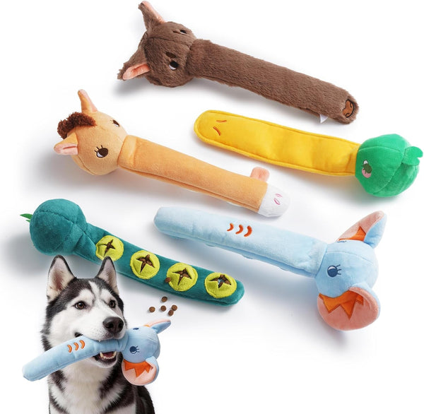 Nocciola Dog Squeak Toys 5Pcs, Dog Toys to Keep Them Busy for Aggressive Chewers, Hide and Seek Crinkle Dog Toy for Large Dogs, Long Face Wild Animals Playground Series1