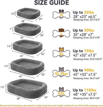 JOEJOY Orthopedic Dog Beds Large Sized Dog, XL Egg-Crate Memory Foam Pet Couch Bed with Bolster Sides, Waterproof Lining, Removable Washable Cover & Non-Slip Bottom, Grey6