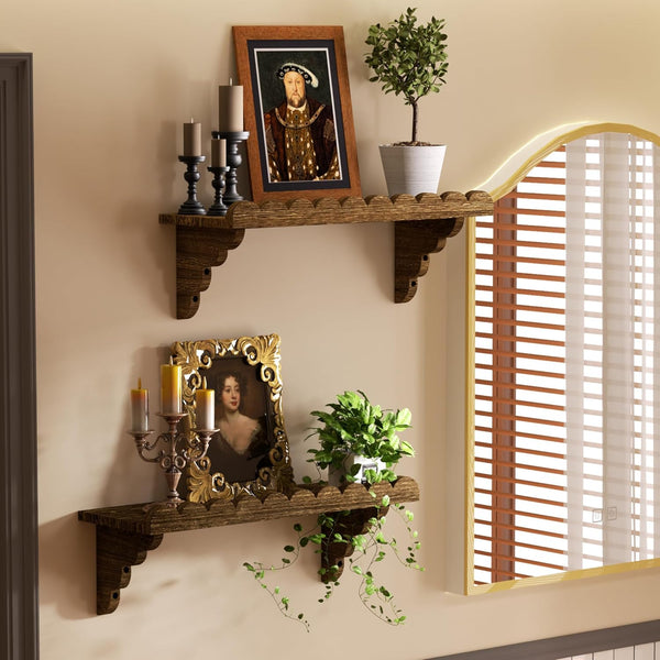 Scalloped Wood Wall Shelf – 17 Inch Floating Shelf with Wood Brackets, Easy to Install Rustic Wall Shelf for Living Room, Bedroom, Bathroom, or Any Space2