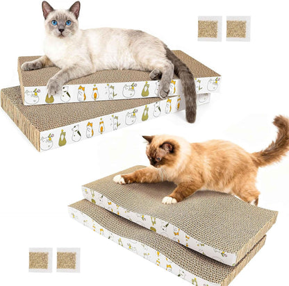 Patiencet Cat Scratch Pad with Box, 4 Pack Cardboard Cat Scratcher Lounge Bed for Indoor Cats, Reversible Corrugated Scratching Board Refill with Catnip15