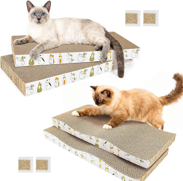 Patiencet Cat Scratch Pad with Box, 4 Pack Cardboard Cat Scratcher Lounge Bed for Indoor Cats, Reversible Corrugated Scratching Board Refill with Catnip15