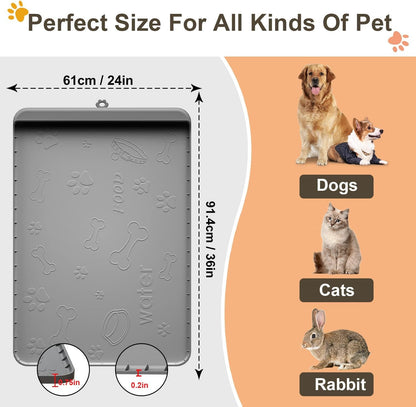 Dog Food Mat 36"X24" - Silicone Dog Mat for Food and Water Large Pet Feeding Mats with Residue Collection Pocket - Waterproof Dog Cat Bowl Mat with High Edges to Prevent Water Food Spills (Gray)6