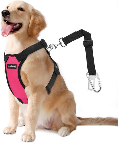 Vavopaw Dog Seat Belt Vest Harness for Car,2 in 1 Seatbelt Buckle | Soft Breathable Mesh,Adjustable Buckle,Nylon,Heavy Duty Pet Safety Seat Belts for Small Medium Large Pets,Black,L18