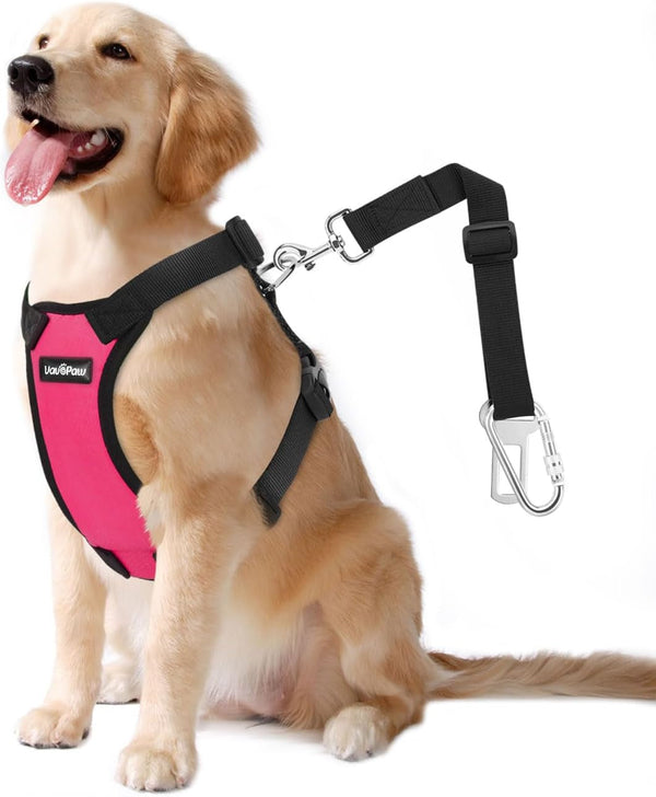 Vavopaw Dog Seat Belt Vest Harness for Car,2 in 1 Seatbelt Buckle | Soft Breathable Mesh,Adjustable Buckle,Nylon,Heavy Duty Pet Safety Seat Belts for Small Medium Large Pets,Black,L18