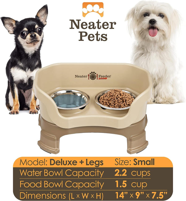 Neater Feeder Deluxe Mess-Proof Elevated Dog Bowls for Small Dogs (Up to 19 Lbs), 2 Height Adjustable (6” & 7.5”) No-Spill Raised Dog Bowl Stand, Stainless Steel Food Bowl Set, Made in USA, Cappuccino2