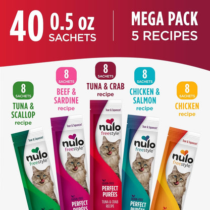 Nulo Freestyle Lickable Cat Treats - Perfect Purées Variety Pack, Squeezable Grain-Free Wet Cat Food Topper, High Moisture for Hydration, 40 X 0.5Oz4