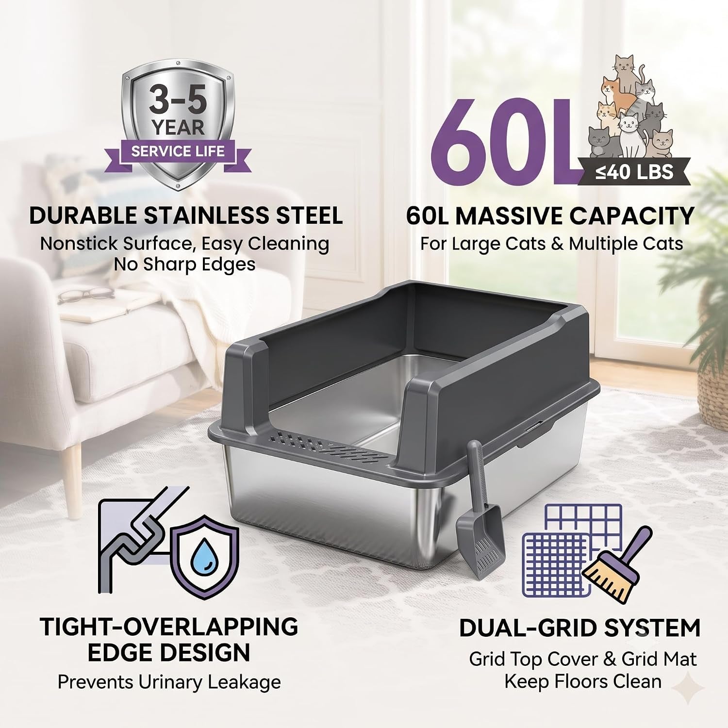 xxl-stainless-steel-cat-litter-box-with-lid-26x18x12-inches-12-inch-high-sides-for-big-and-multiple-cats-anti-urine-leakage-durable-metal