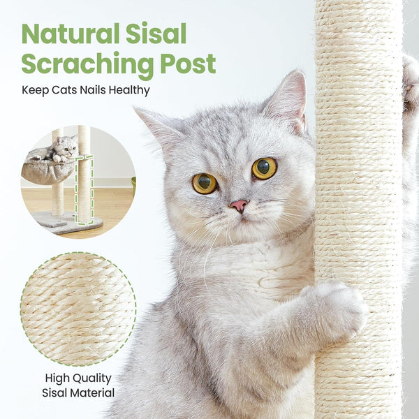 Small Cat Tree Tower with Lots of Scratching Posts - 42 Inch Medium Compact Cats Scratch House with Hammock Perch for Multi Level 2 Kitty - Indoor Corner Cat Bed Condo Climbing Gym Towers Furniture3