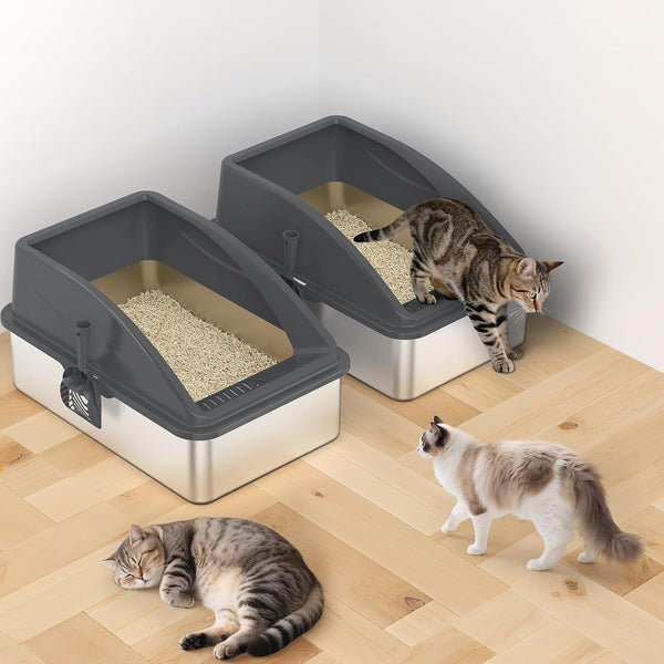 2 Pack Stainless Steel Litter Box | XL Enclosed Cat Litter Boxes with Lid for Big Cats and Multi-Cats | High Sided, Anti-Urine Leakage | Non-Stick Bottom（Dark Gray）9