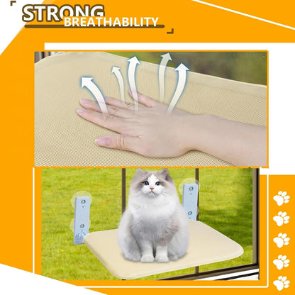 Cat Window Perch Seat Hammock, Foldable Hammock with 4 Strong Suction Cups, Easy to Assemble and Cat Wand,Cream3