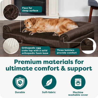 Furhaven Orthopedic Dog Bed for Large Dogs W/ Removable Bolsters & Washable Cover, for Dogs up to 95 Lbs - Plush & Suede Sofa - Espresso, Jumbo/Xl5