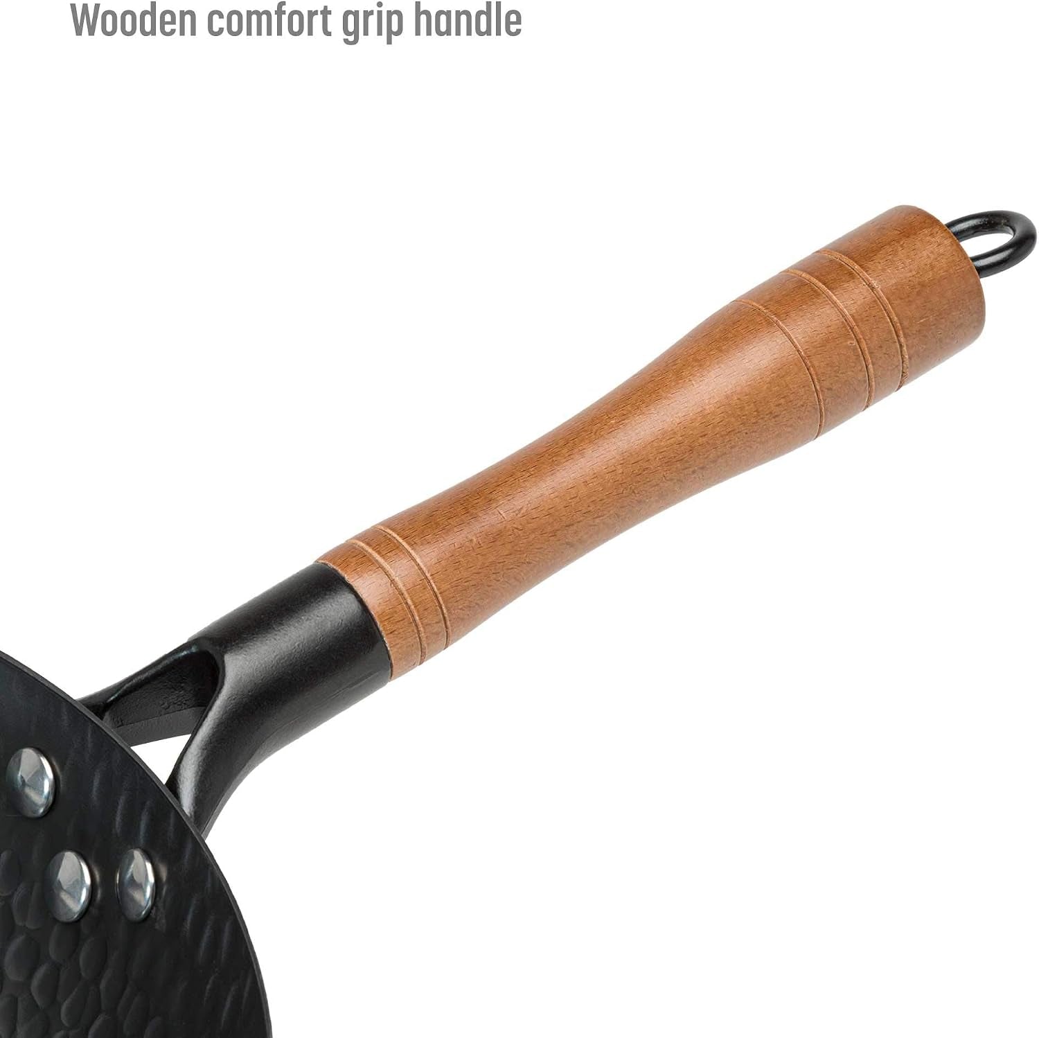 hammered-carbon-steel-13-inch-wok-pan-with-lid-black-non-stick-compatible-with-most-cooktops