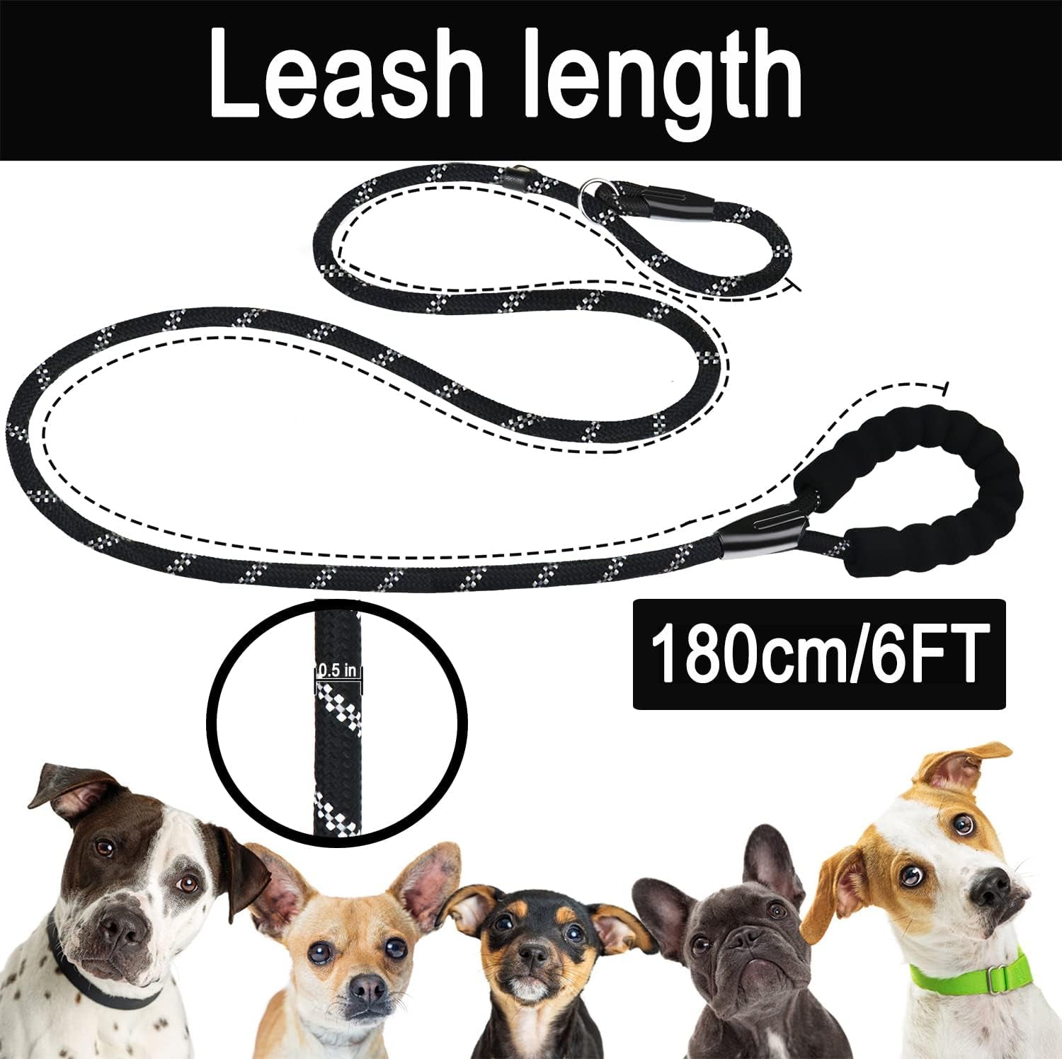 dog-leash-6-ft-heavy-duty-dog-leashes-durable-premium-quality-strong-rope-slip-leash-with-comfortable-padded-handle-and-highly-reflective-threads-for-small-medium-and-large-dogs-black