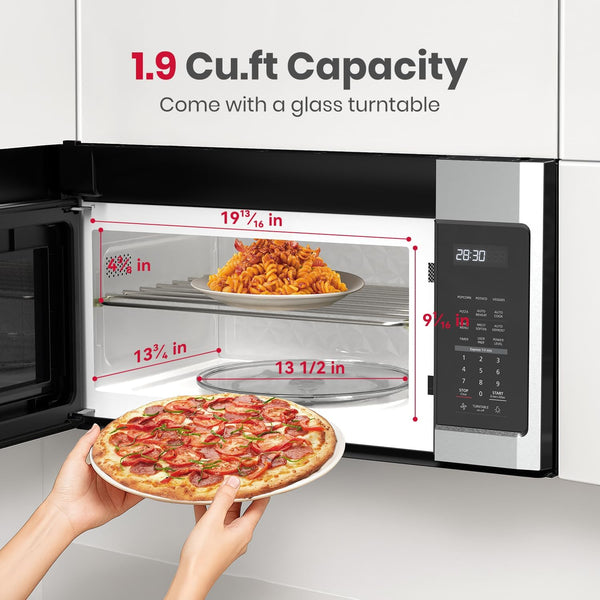 30 Inch over the Range Microwave, 1.9 Cu.Ft, 11 Power Levels | 1000W, 400 CFM Fan, One-Touch Cooking, Two-Stage Cooking, over Range Microwave Stainless Steel8