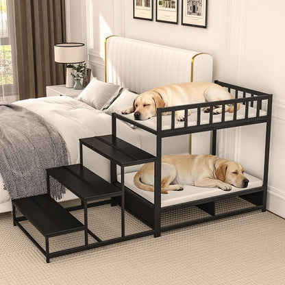 GDLF Dog Bunk Beds for Large Dogs, Dog Bedside Bed with Stairs & Storage, Space-Saving Indoor Pet Furniture5