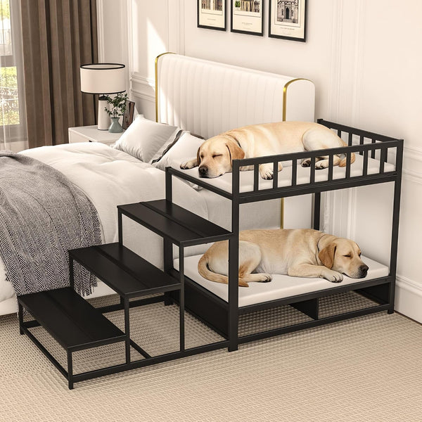 GDLF Dog Bunk Beds for Large Dogs, Dog Bedside Bed with Stairs & Storage, Space-Saving Indoor Pet Furniture5